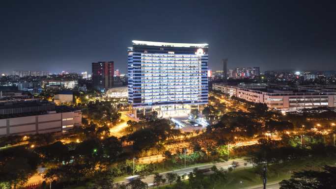 松山湖华为总部夜景延时航拍
