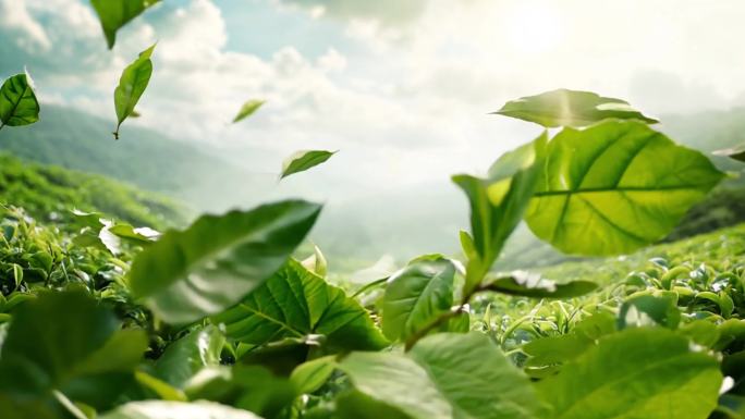 茶叶叶子树叶 茶叶 粒子绿色广告保护环境