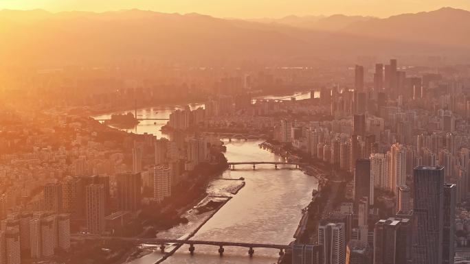 4K福州闽江夕阳震撼航拍2
