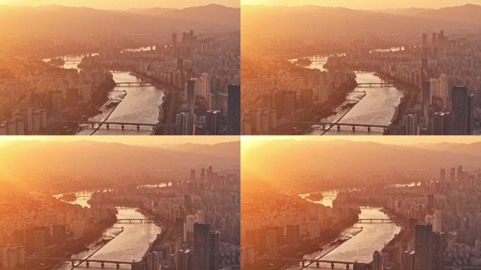4K福州闽江夕阳震撼航拍2