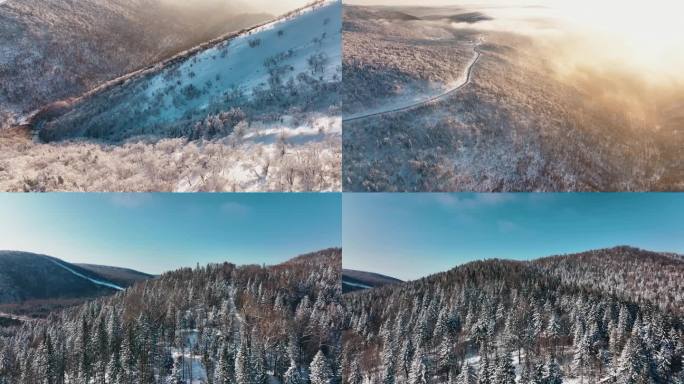 4K 俯瞰东北的雪山多角度航拍