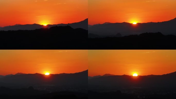 航拍山区夕阳日落