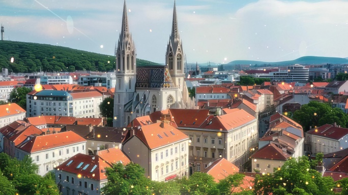 8K萨格勒布3城市宽屏活动动态粒子大