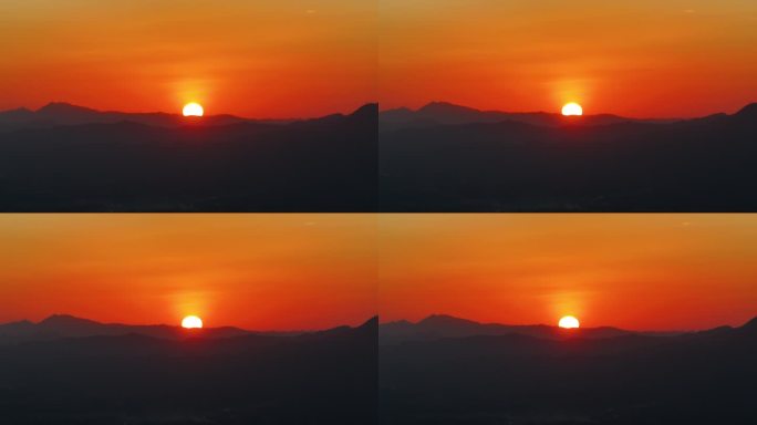 航拍山区夕阳日落