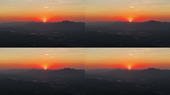 航拍山区夕阳日落