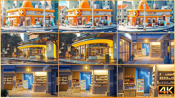三维卡通风格药店合集 商店 店铺 药房