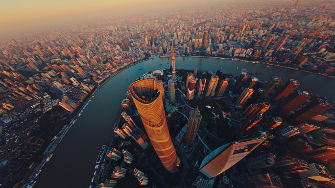 上海穿越机航拍，东方明珠,陆家嘴上海中心