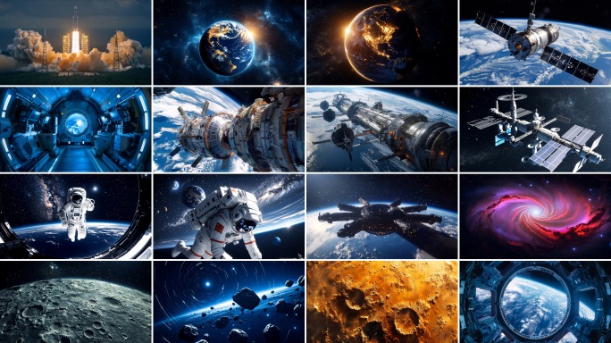 【4K】卫星空间站宇航员火箭太空地球合集