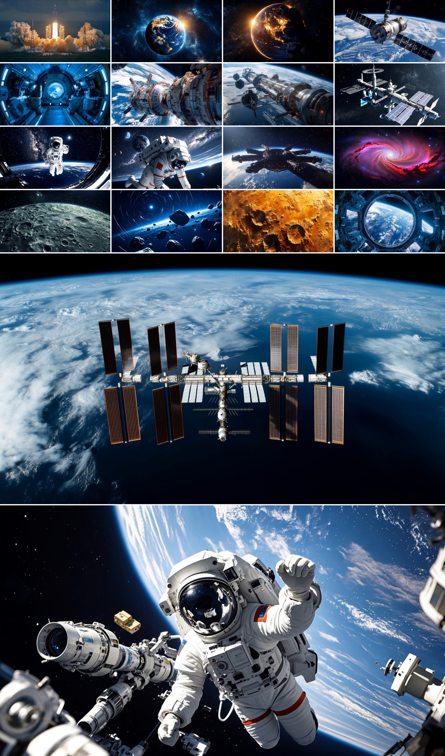 【4K】卫星空间站宇航员火箭太空地球合集