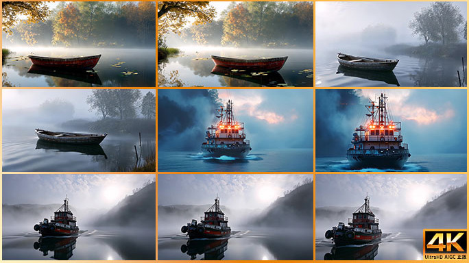 小船与大船 独木舟 木船 渡轮 渔船出海