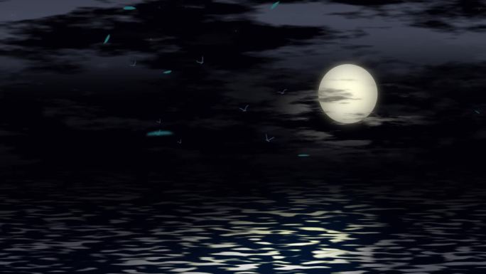 【视频素材/AE工程】海上明月夜空
