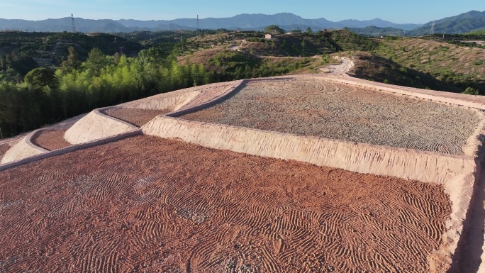 航拍赣州宁都农村山地农田改造