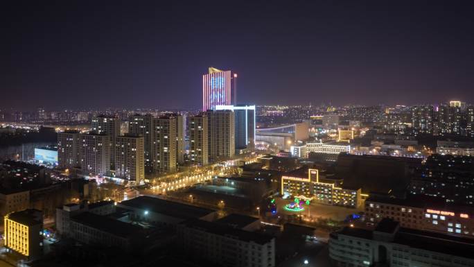 锦州科技路商圈航拍夜景环绕延时
