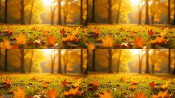 秋天森林树林合白桦林枫树杉树原始金色金黄