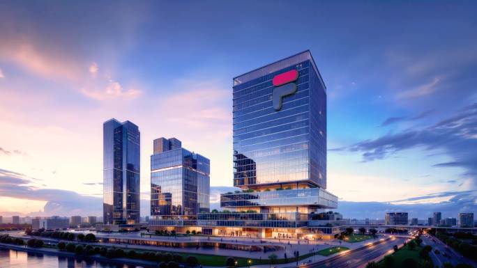 4K斐乐集团大楼城市延时日转夜风格宣传