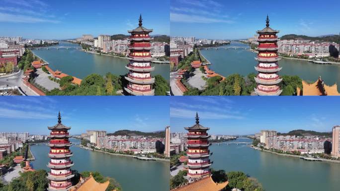 航拍赣州宁都水口塔永宁古寺