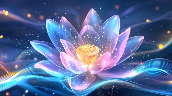 【超宽屏】梦幻发光夜光的莲花荷花大屏背景