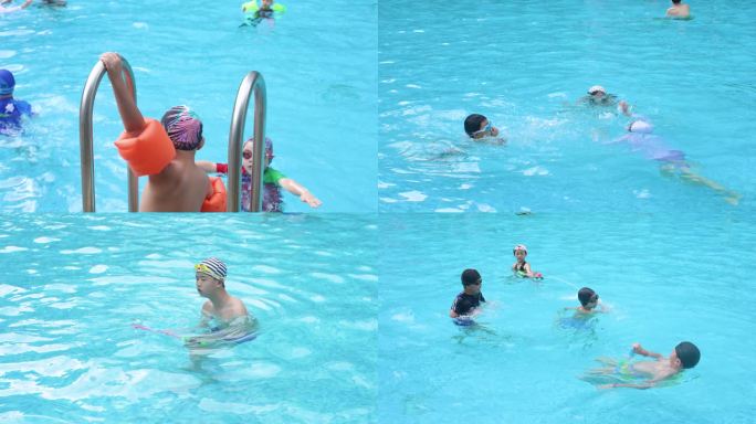 夏日游泳池欢乐的孩童小孩玩水夏季玩水