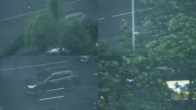 黑色比亚迪suv雨中行驶