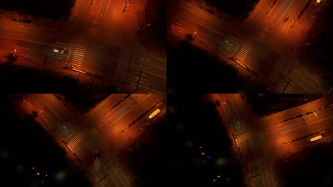 十字路口夜景，航拍光轨