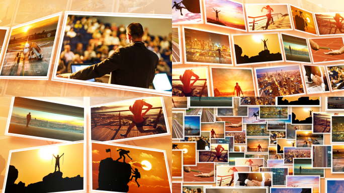 党政照片展示党建图片汇聚金色照片AE模板