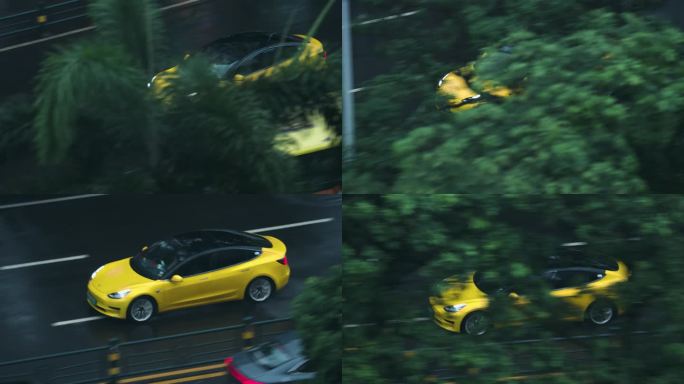 黄色特斯拉轿车