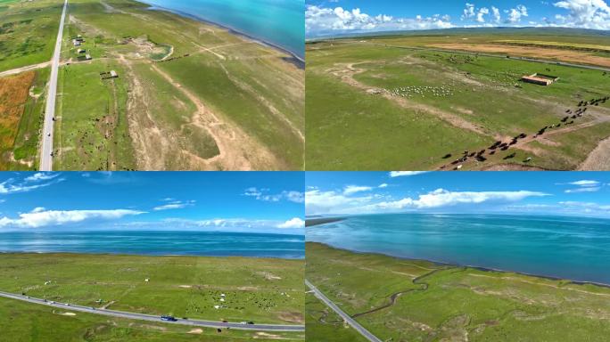 青海湖沿线美景航拍自然地理
