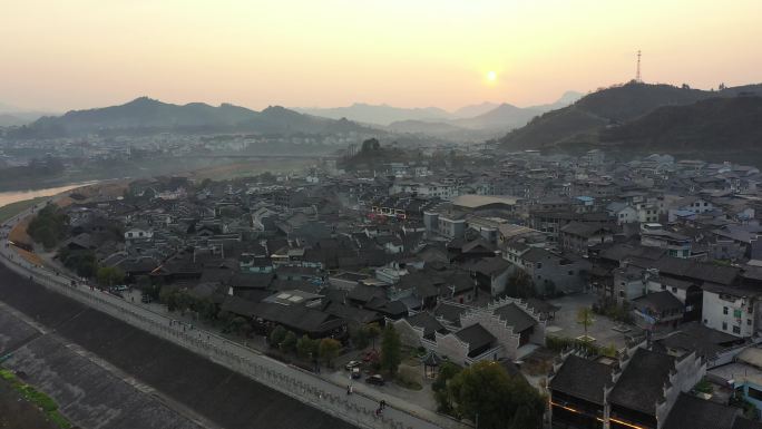 航拍湖南湘西龙山县里耶古城及秦简出土地