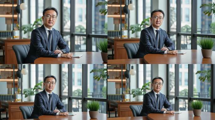 戴眼镜的男经理坐着看镜头肖像