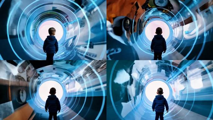 小孩穿越时光隧道