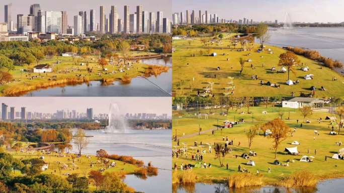 【4K精选】蠡湖百米高喷秋景航拍