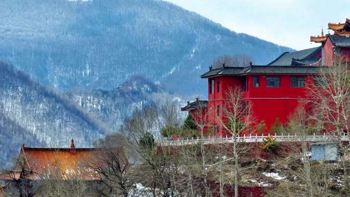 航拍佛教圣地五台山雪景