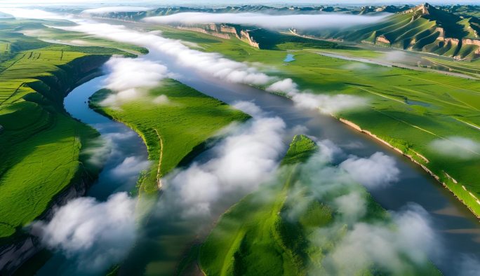 航拍黄河大美河山中国自然风光两岸景色