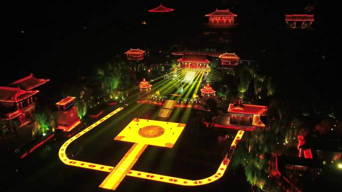 西安华清池景区夜景航拍