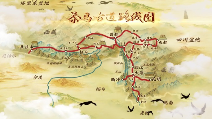 茶马古道手绘地图线路图AE