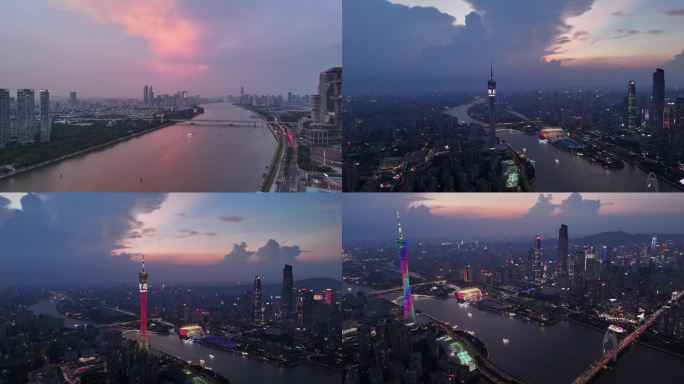 广州塔-珠江新城-琶醍夜景晚霞闪电实拍