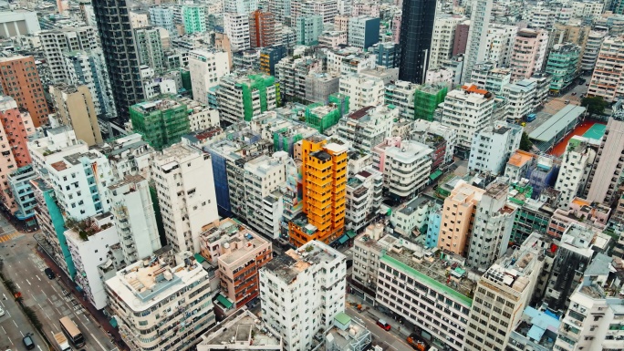 香港深水埗小黄楼街道航拍