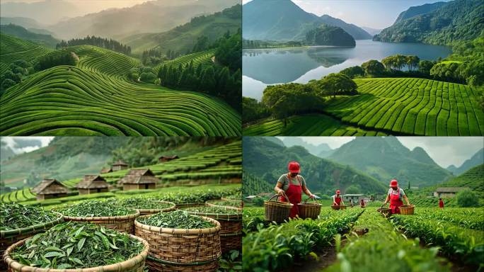 茶园茶场茶厂茶叶茶山春茶红茶绿茶采茶摘茶