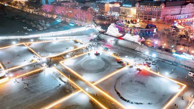 4K 哈尔滨冰雪嘉年华夜景全景大气航拍