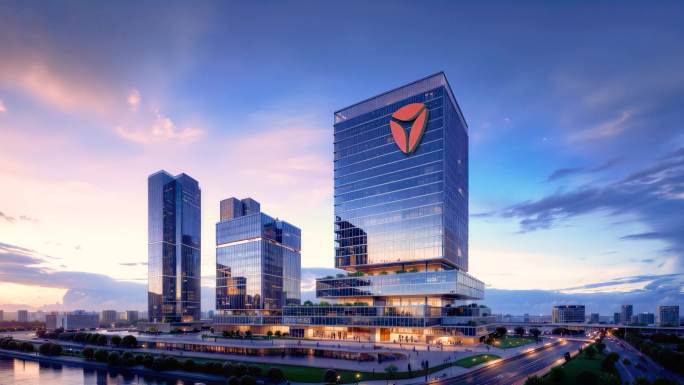 4K雅迪集团大楼城市延时日转夜风格宣传