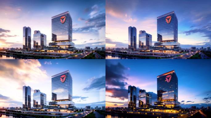 4K雅迪集团大楼城市延时日转夜风格宣传