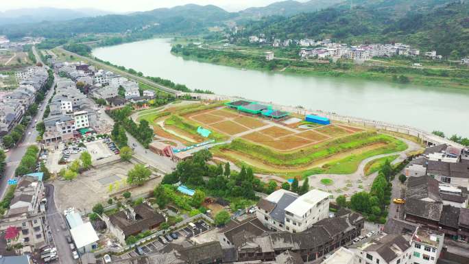 航拍湖南湘西龙山县里耶古城里耶秦简出土地