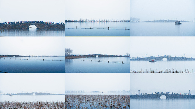 4K杭州西湖雪景 断桥白堤特写合集