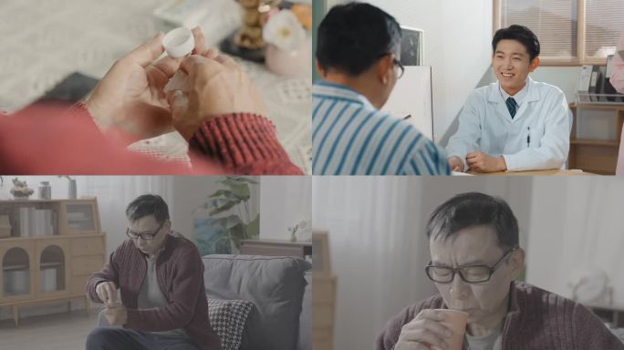 老人突发疾病医院就医门诊分析病情吃药康复