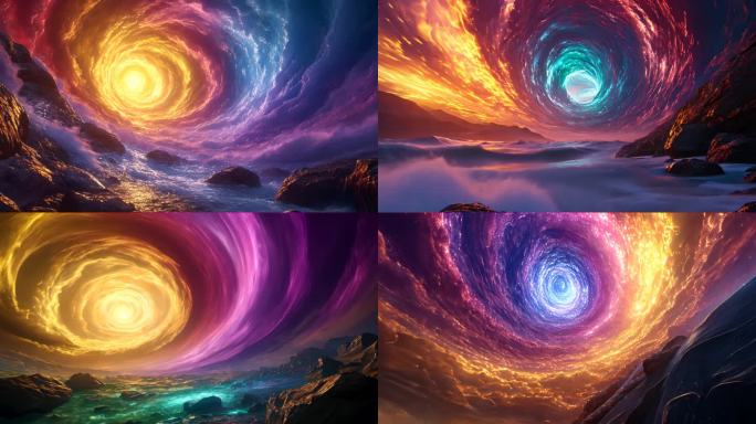 五彩旋涡 黄昏天空星空祥云动态唯美