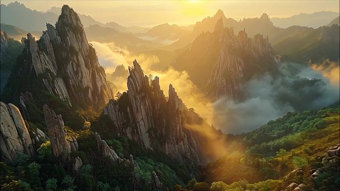 黄山迎客松日出云海风景黄山航拍宣传片ai