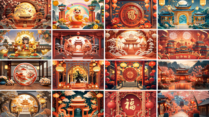 2025蛇年春节元宵剪纸喜庆中国园林建筑