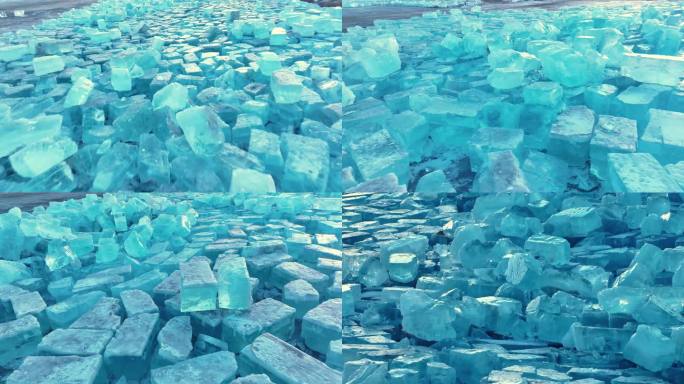 4K 哈尔滨松花江钻石海冰块航拍