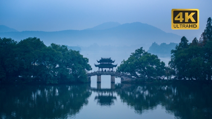 西湖杭州西湖航拍清晨