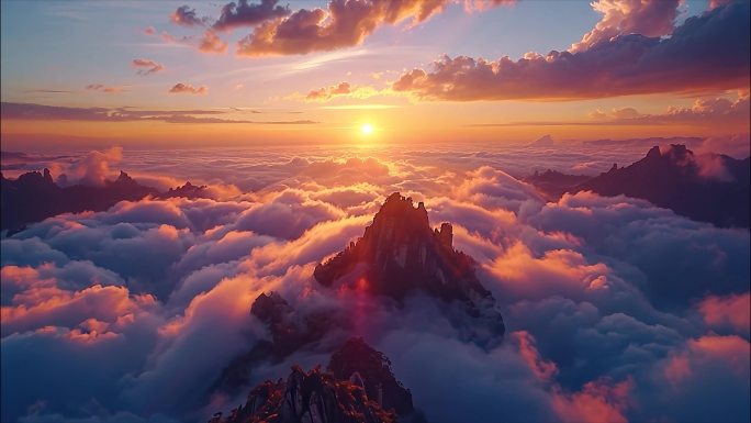 黄山迎客松日出云海风景风光航拍宣传片ai